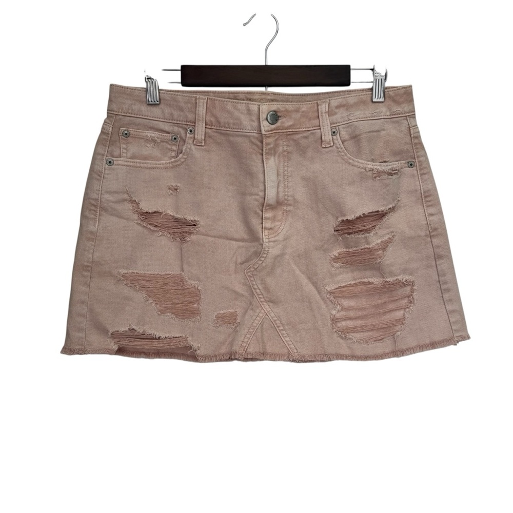 NWT American Eagle Distressed Blush Pink Denim Skirt | Size 10
